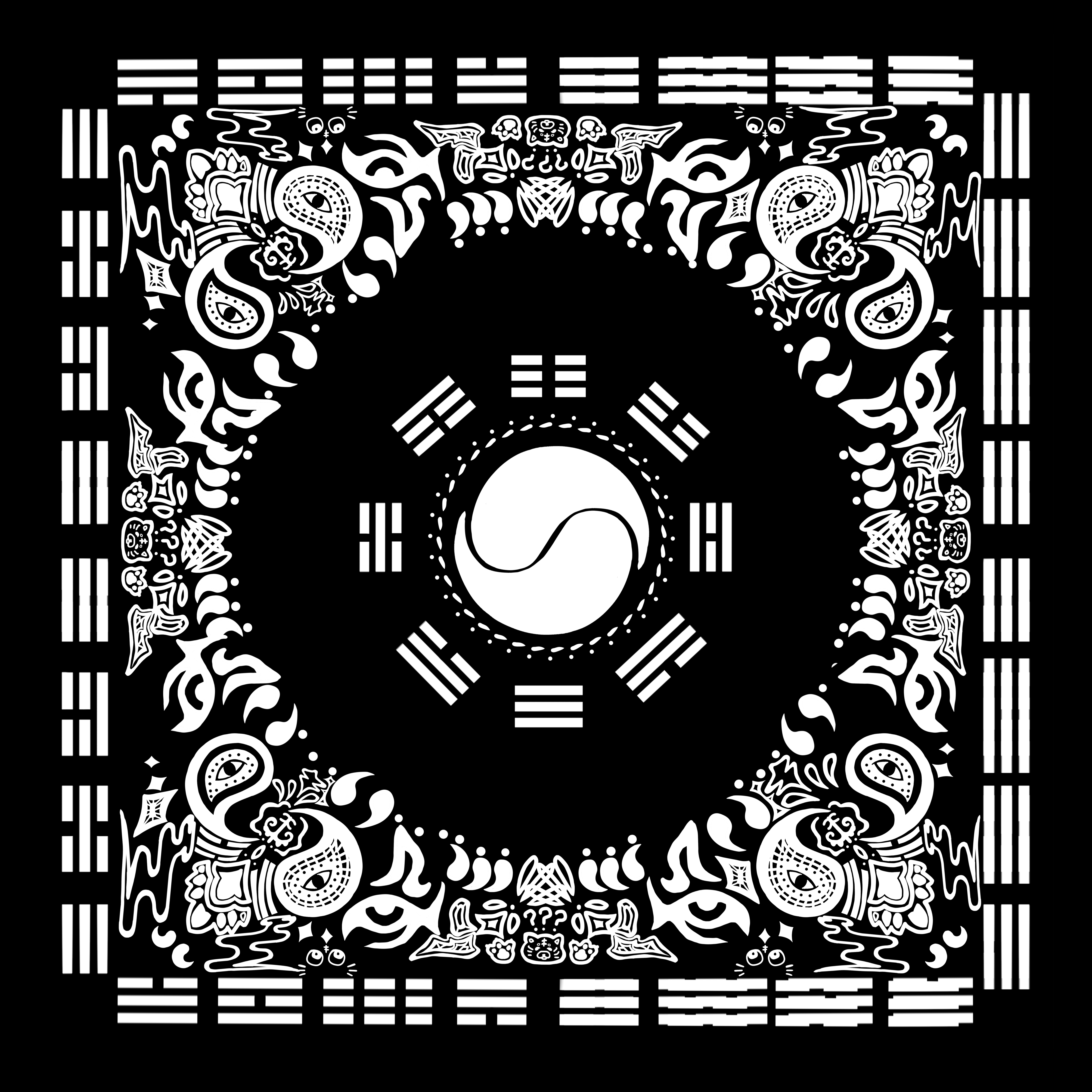 반다나 디자인 8 - 태극 팔괘 패턴 블루